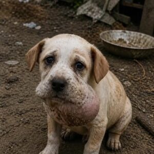 A Puppy With a Swollen Face Sat Alone in the Dirt