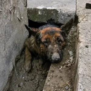 He Found a German Shepherd Trapped in a Sewer Drain